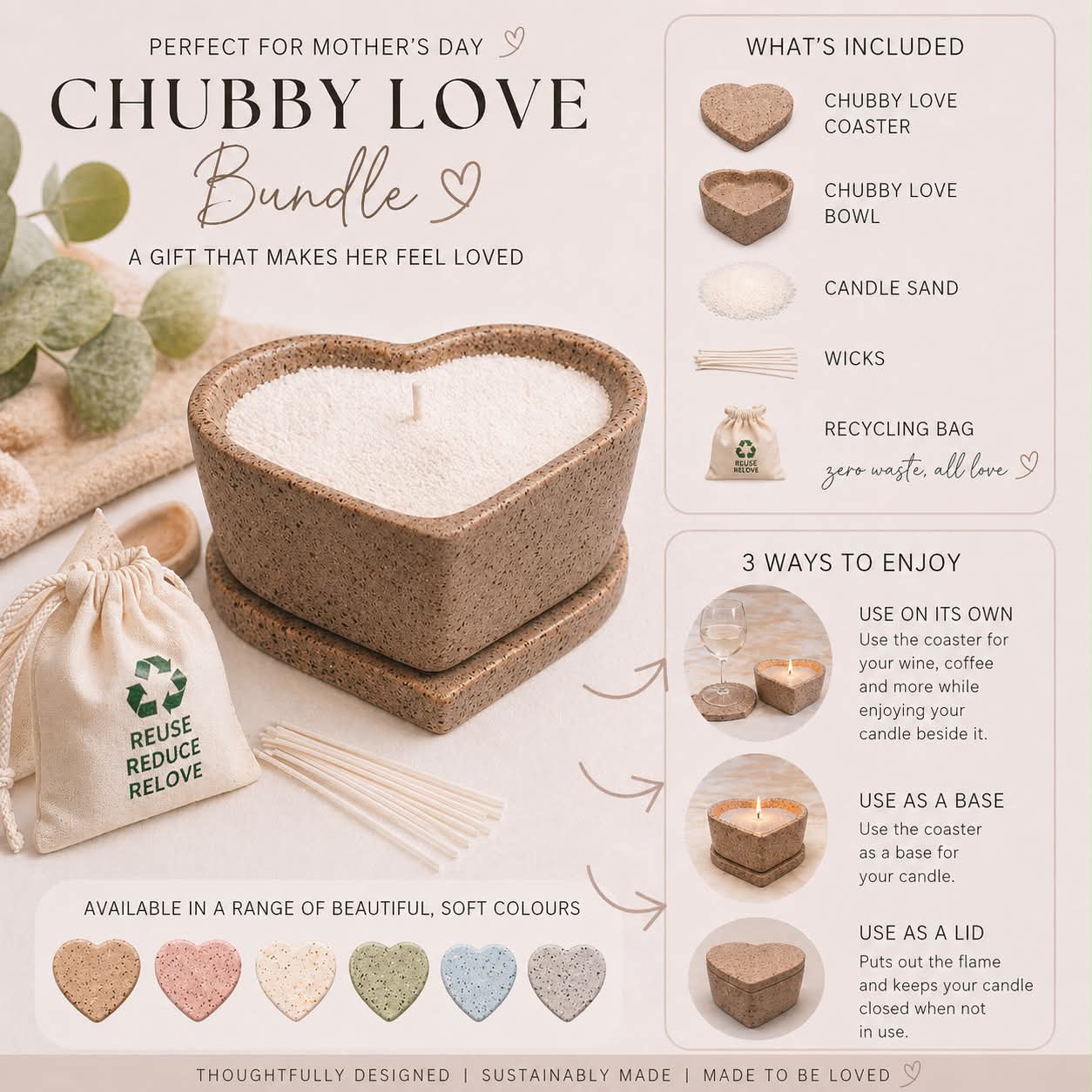 Chubby Love Bowl, Coaster & Candle Sand | Gift Pack